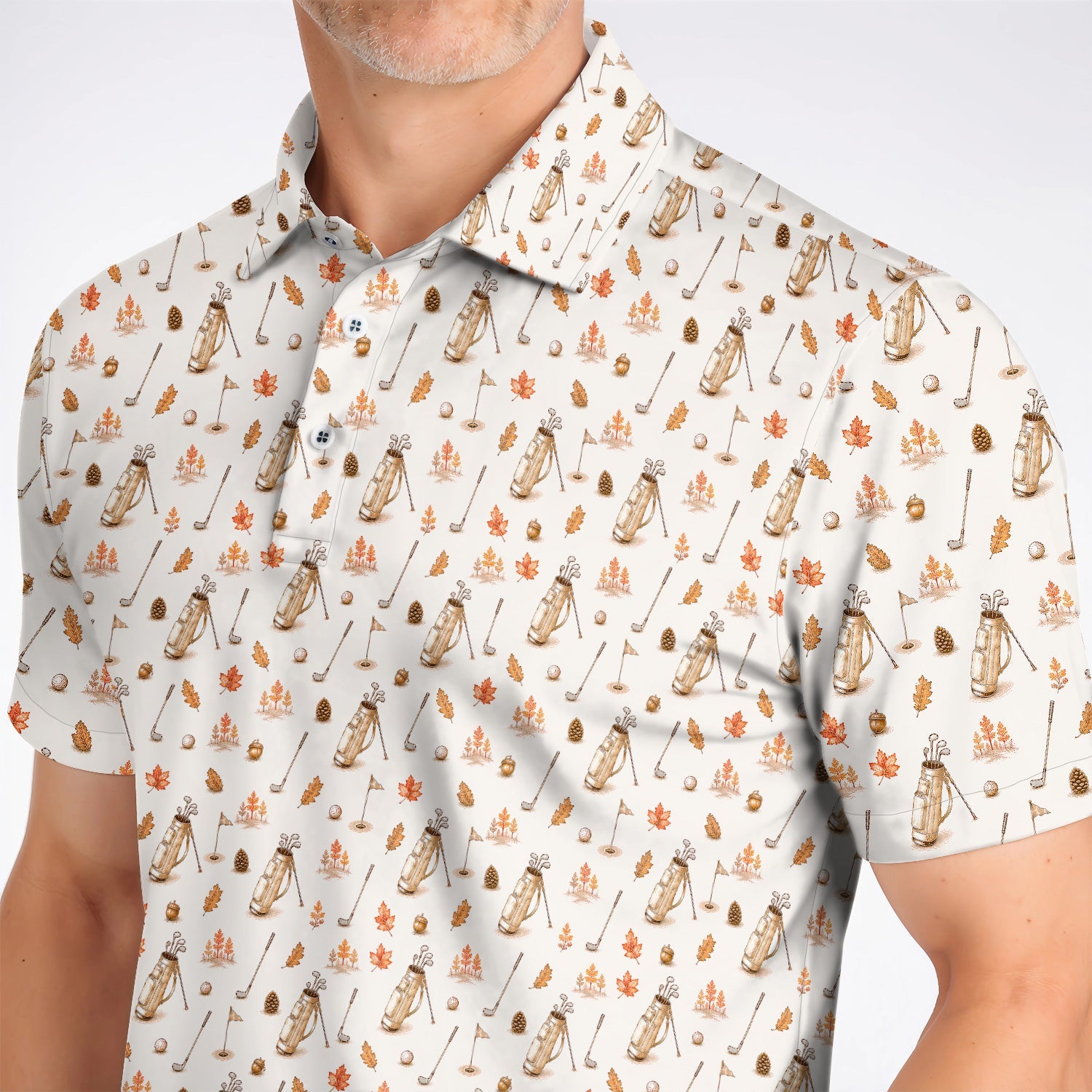 Vintage Squirrel Golf Polos, Autumn Golf Fall Pattern Shirt, Golf Gift For Golfer