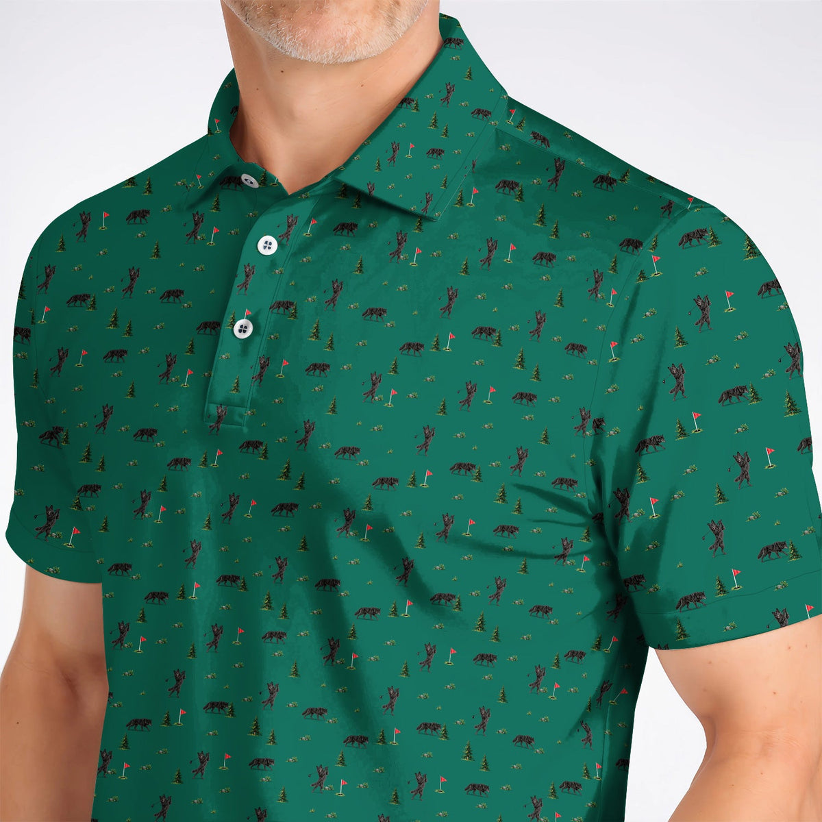 Black Wolf Pattern Golf Polos, Crazy Wolf Golf Shirt, Wilderness Golf Gift for Golfers