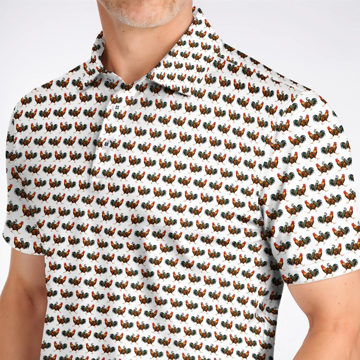 Rooster Pattern Golf Polos, Rooster Golf Shirt For Chicken Lovers, Golf Gift For Golfer