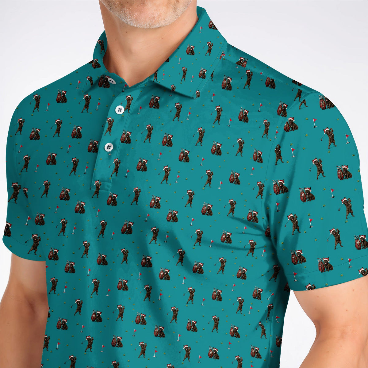 Christmas French BullDog Golfer Polos, Xmas French BullDog Golf Pattern Shirt, Holiday Golf Gift for Golfers