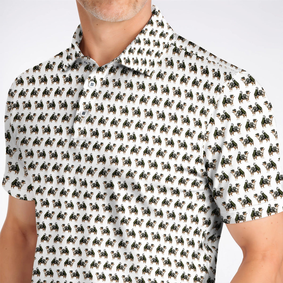Funny Australian Shepherd Golf Polos, Blue Merle Aussie Pattern Golf Shirt, Golf Gift For Golfer