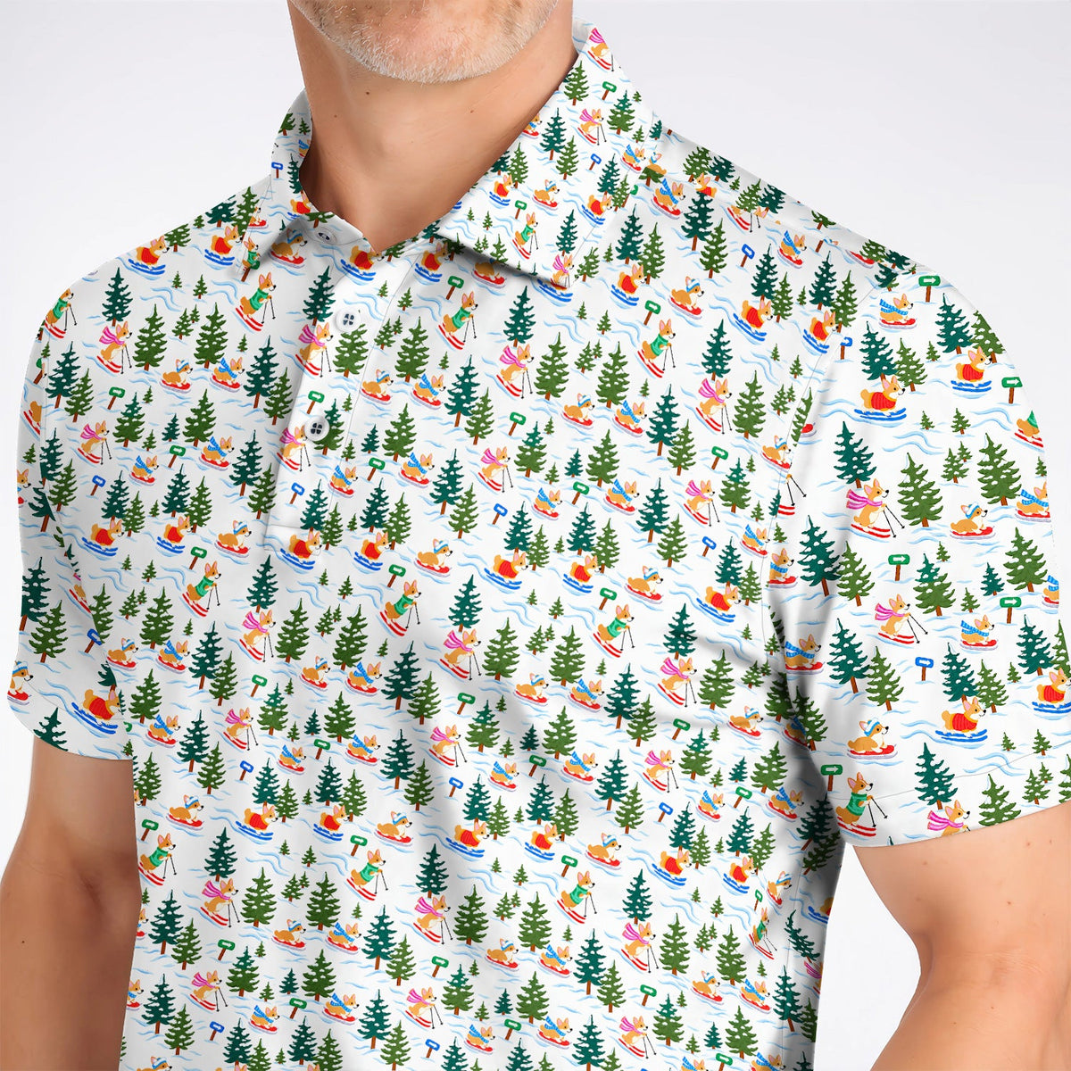 Corgi Christmas Golf Polos, Xmas Corgi Pattern Golf Shirt, Funny Golf Gift For Golfers