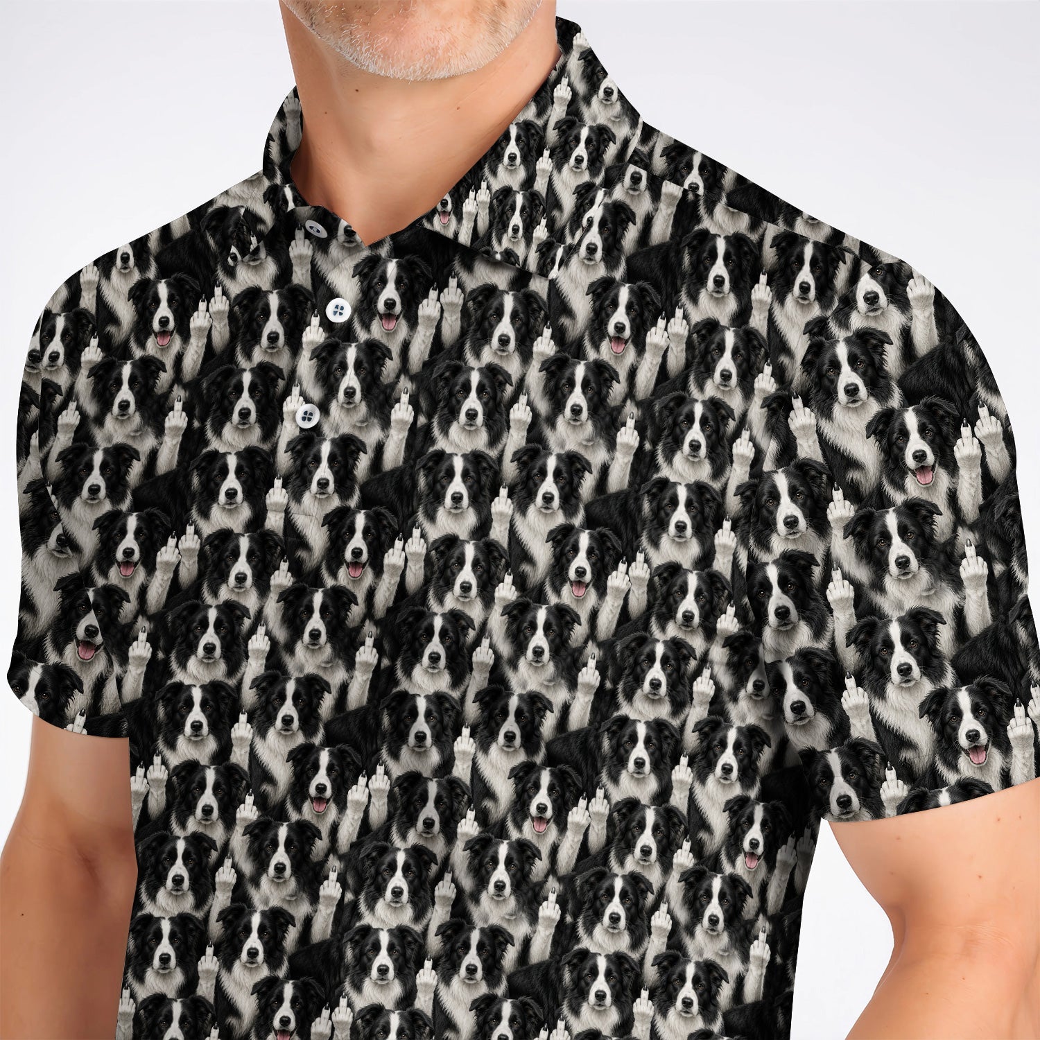 Crayzy Border Collie Golf Shirt, Border Collie Pattern Golf Polos for Golfer, Dog Lovers Golf Gift