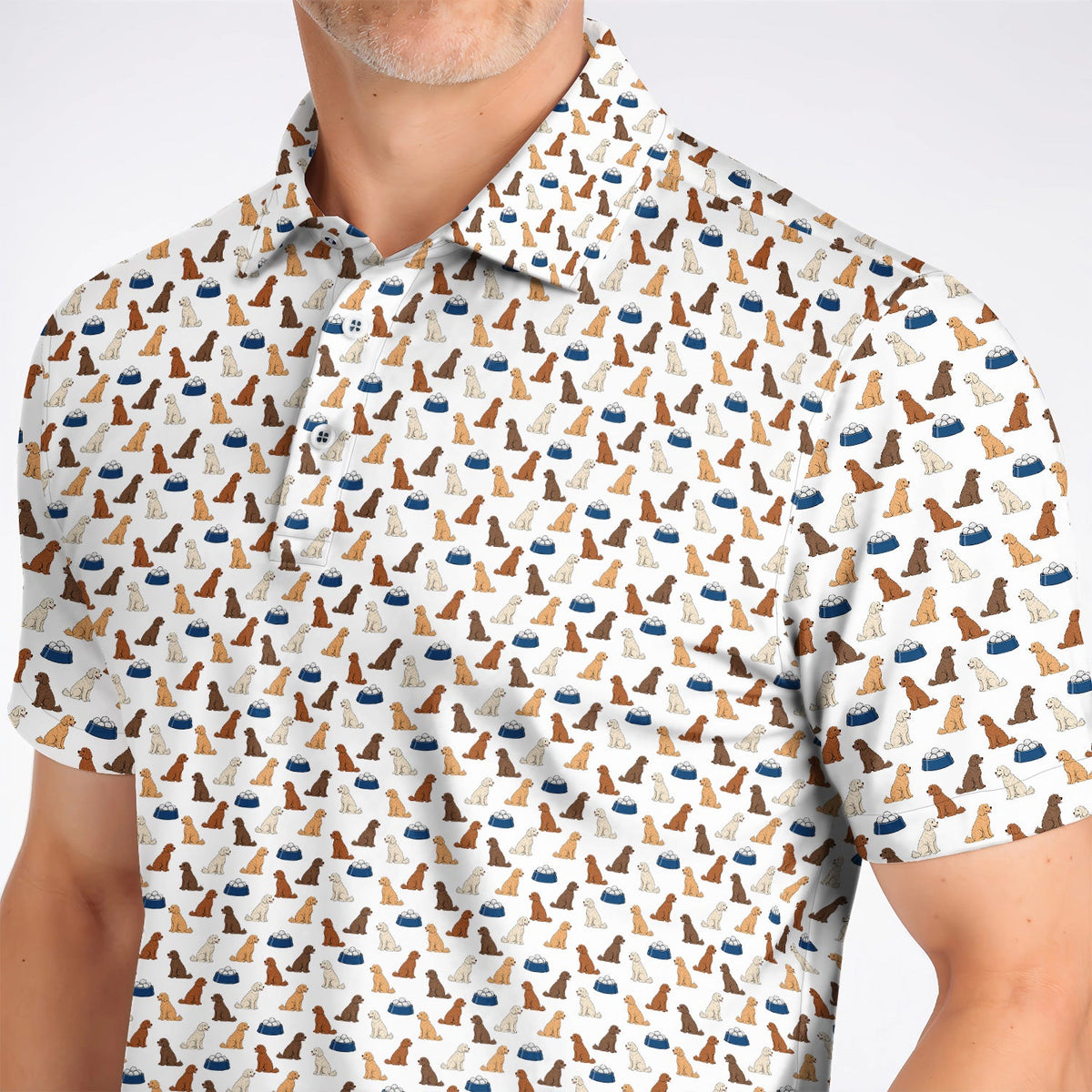 Funny Goldendoodle Pattern Golf Polos, Doodle Dog & Golf Ball Shirt, Golf Gift for Golfers