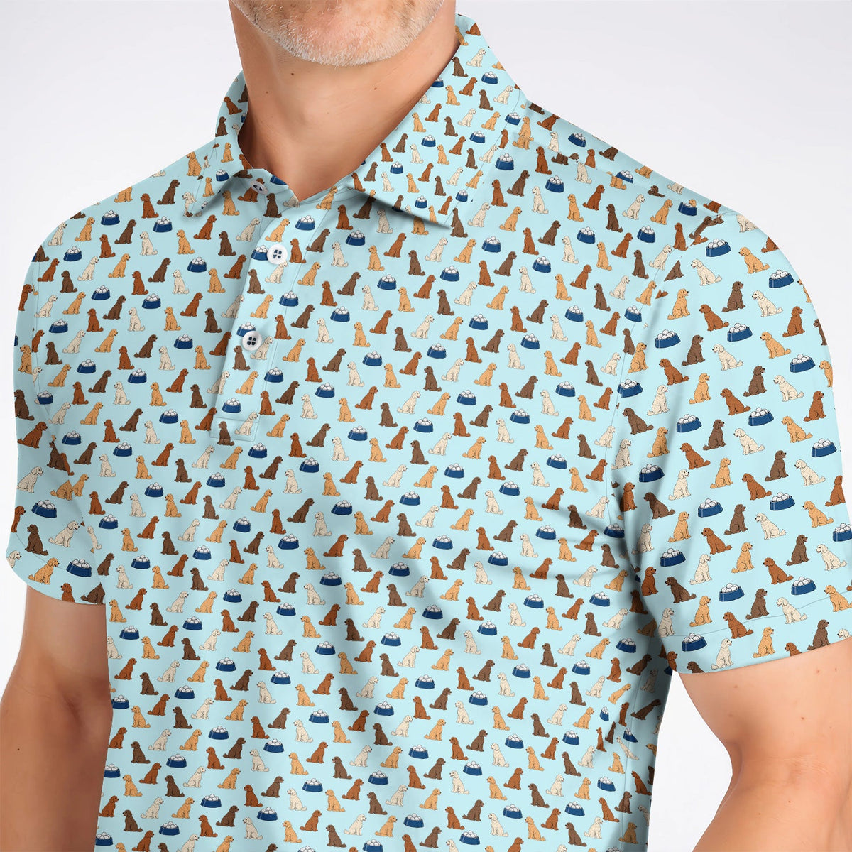 Funny Goldendoodle Pattern Golf Polos, Doodle Dog & Golf Ball Shirt, Golf Gift for Golfers