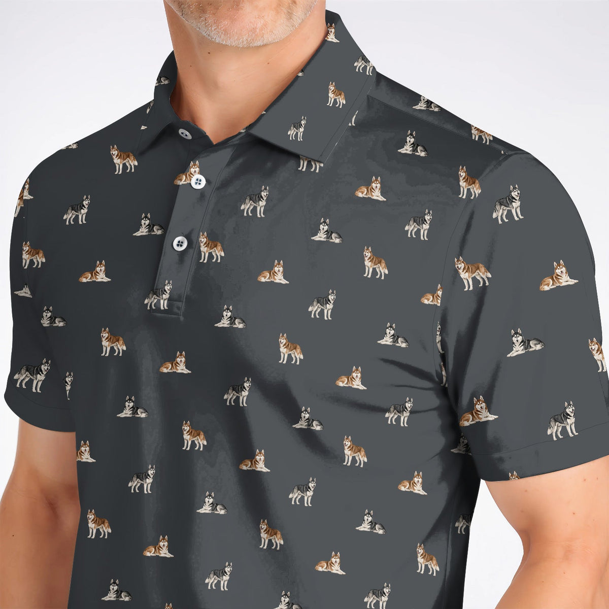 Funny Husky Sibir Golf Polos, Husky Pattern Golf Shirt For Golfer, Golf Gift For Dog Lover