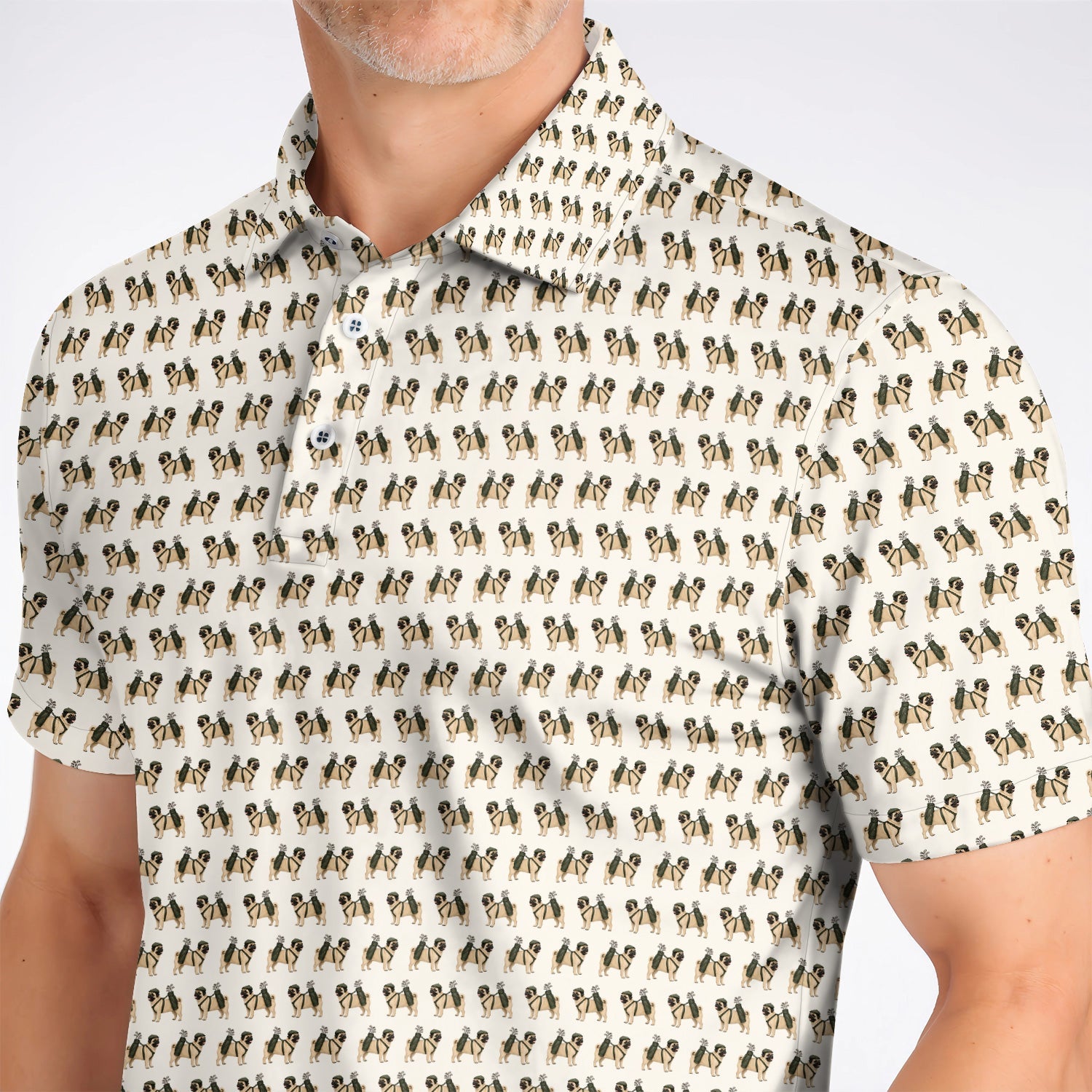 Pug Pattern Golf Polos, Funny Pug Golf Shirt, Dog Lover Golf Gift