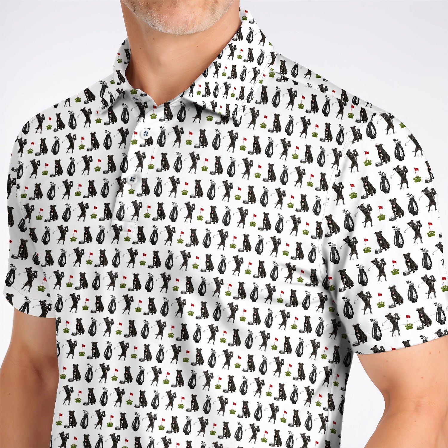 Funny Pit Bull Golf Pattern Polos, Black Pit Bull Golf Shirt for Golfer, Golf Gift For Dog Lovers