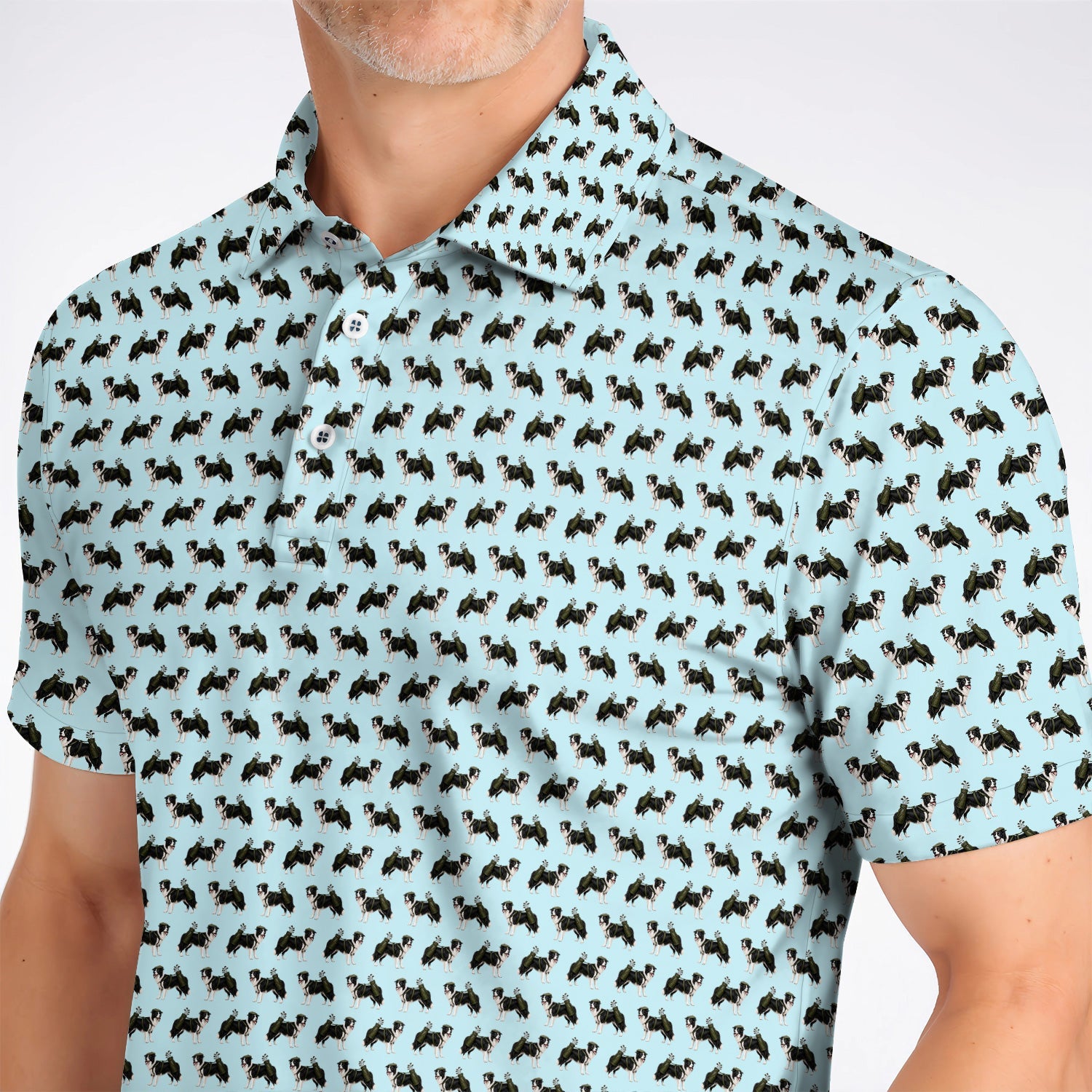 Funny Border Collie Golf Polos, Border Collie Pattern Golf Shirt for Golfer, Dog Lovers Golf Gift