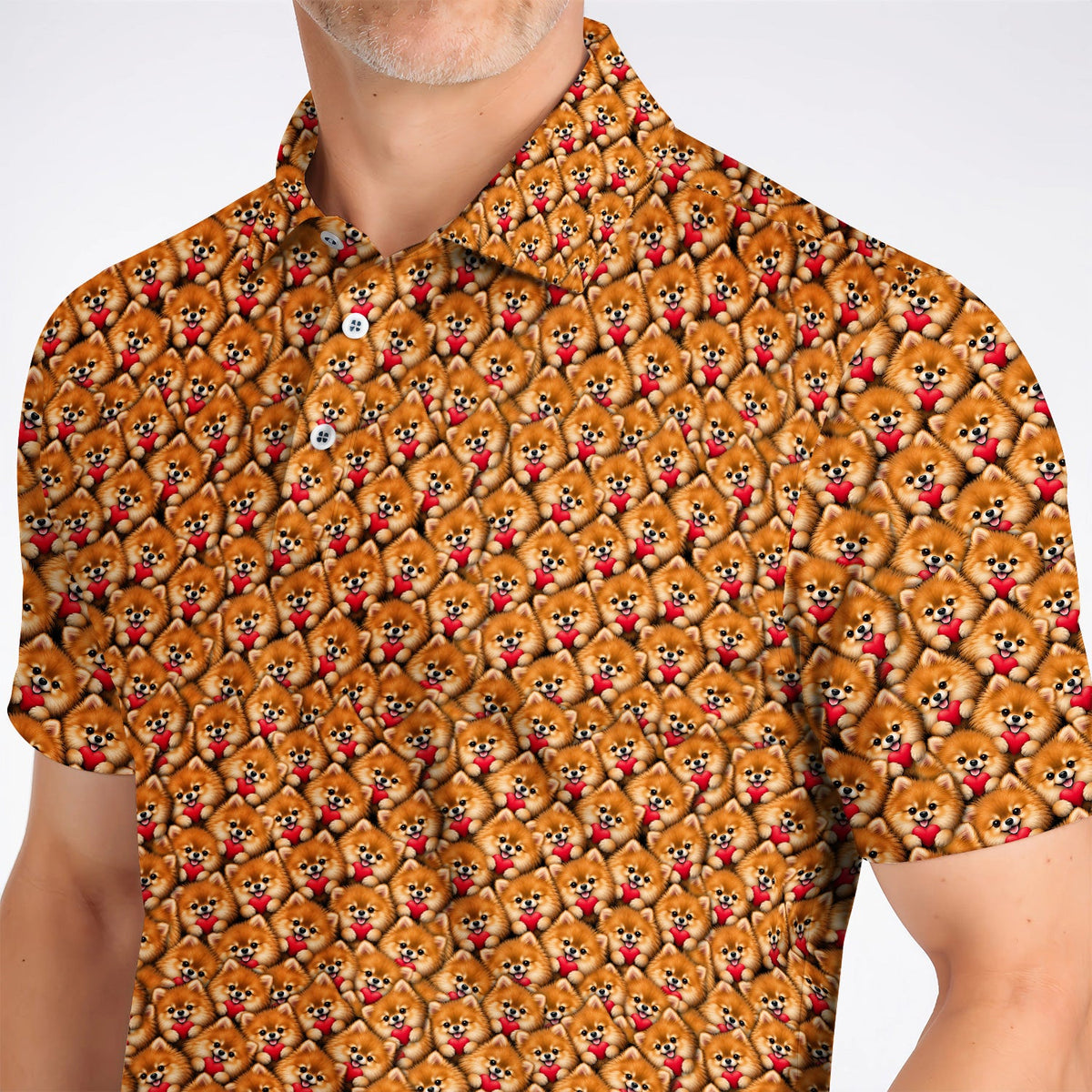 Cute Pomeranian Hearts Pattern Golf Polos, Funny Golf Shirt For Dog Lovers, Golf Gift For Golfers