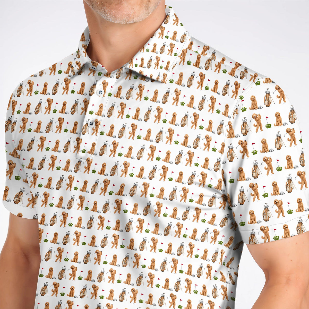 Goldendoodle Golf Polos, Dog Pattern Golf Shirt, Funny Golf Gift For Golfers