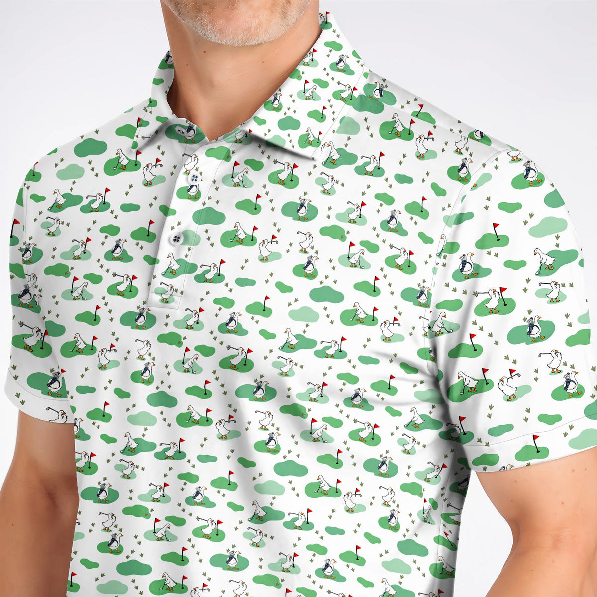 Funny Goose Golf Polos, Playful Golfing Goose Pattern Golf Shirt, Golf Gift For Golfers