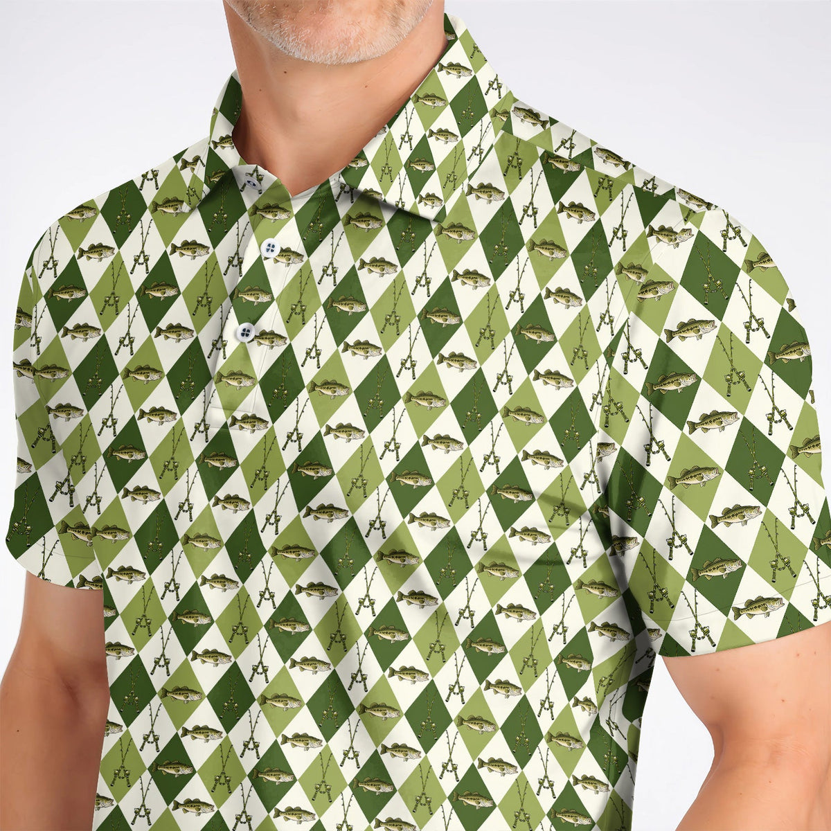 Bass Fishing Golf Polos, Fishing Bass & Rod Pattern Golf Shirt, Crazy Golf Gift For Golfers