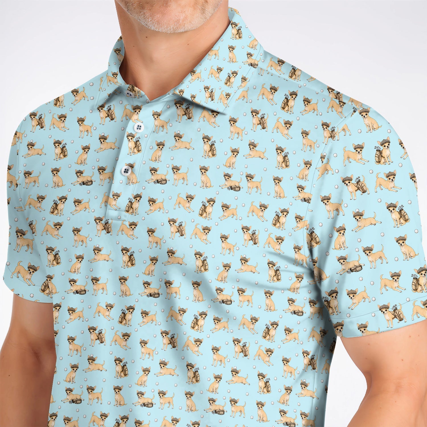 Funny Chihuahua Golf Polos, Cute Chihuahua Pattern Golf Shirt for Dog Lovers, Golf Gift For Golfer
