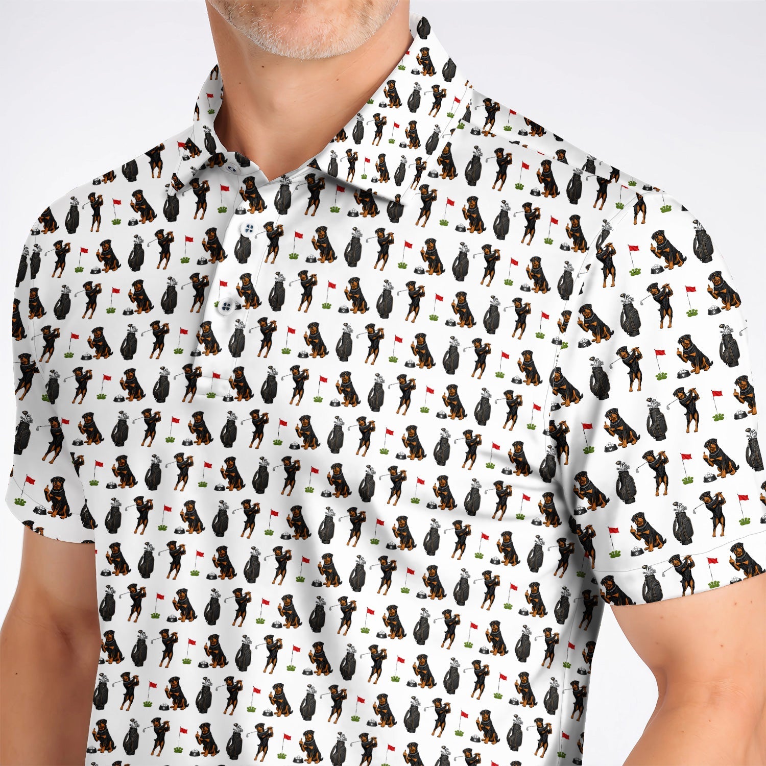 Funny Rottweiler Golf Polos, Rottweiler Pattern Golf Polos, Dog Dad Golf Shirt
