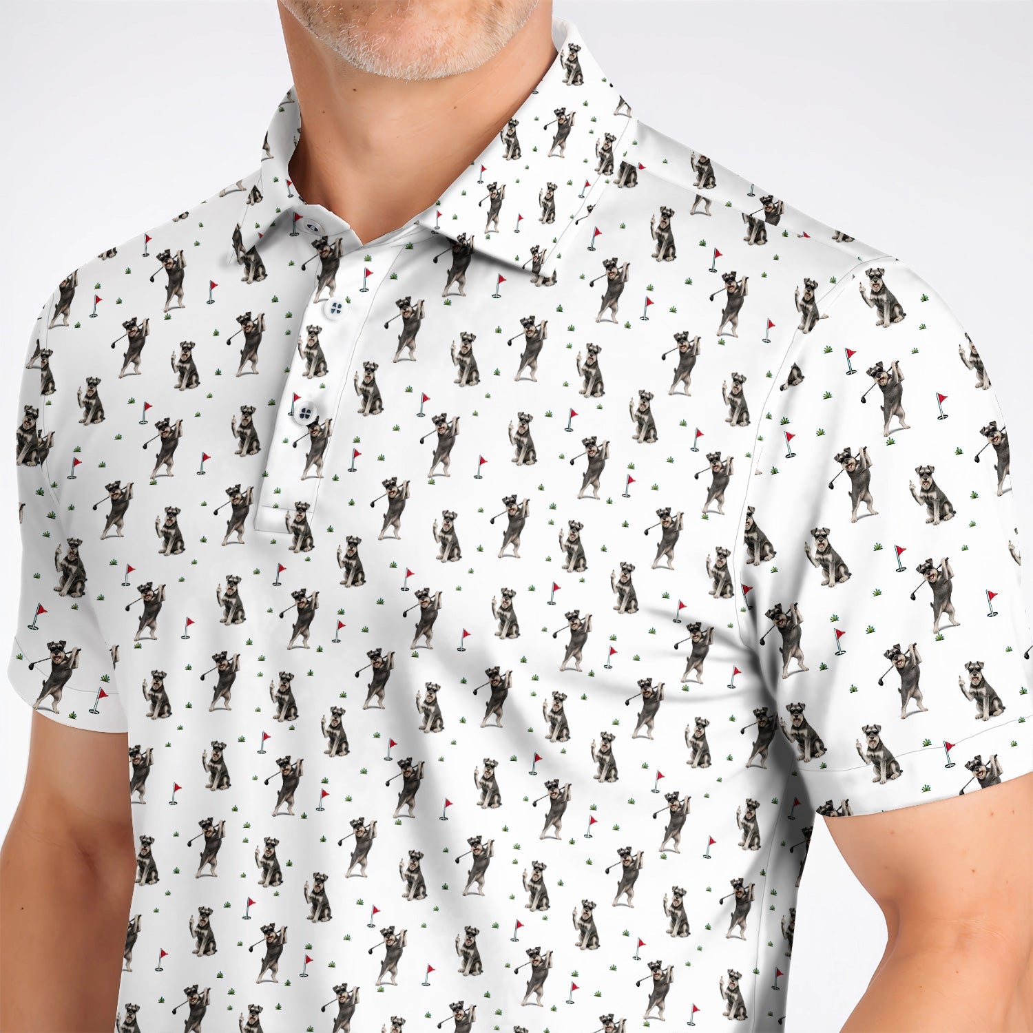 Miniature Schnauzer Golf Polos, Funny Schnauzer Pattern Golf Shirt, Dog Lover Gift For Golfers