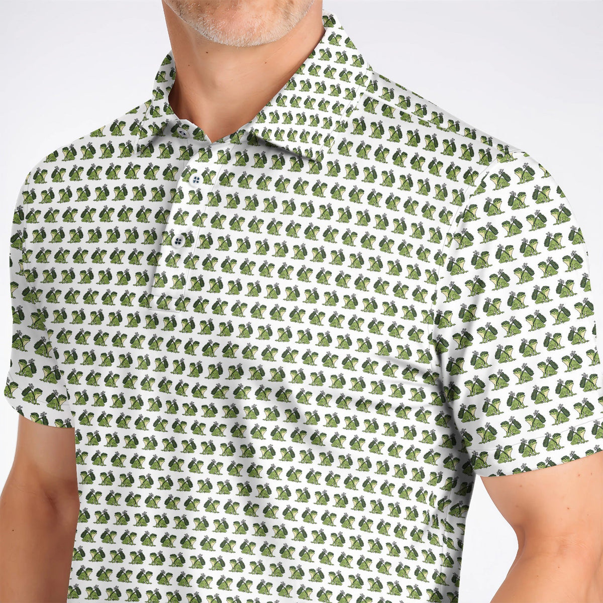 Funny Frog Golf Polos, Cute Frog Pattern Golf Shirt, Unique Golf Shirt For Golfer
