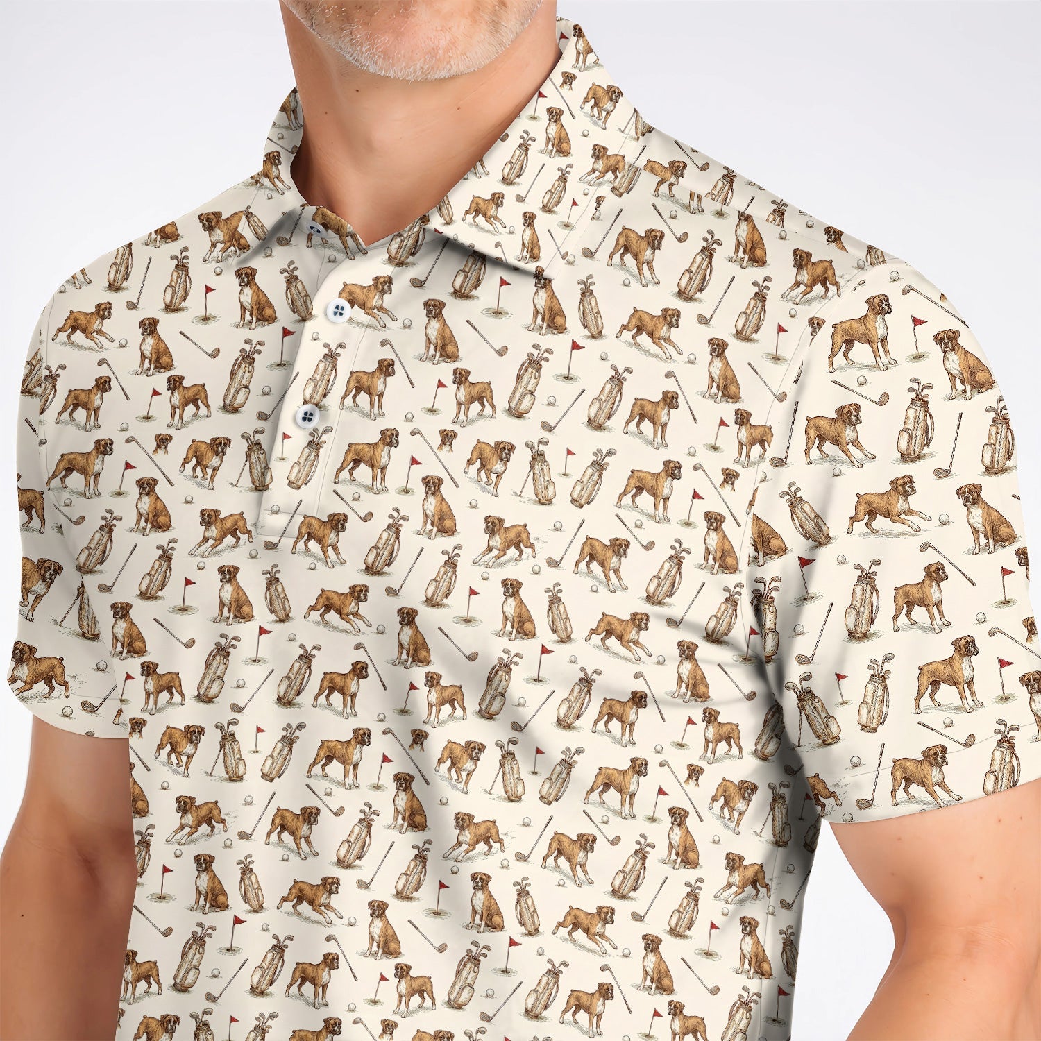 Boxer Autumn Golf Polos, Boxer Pattern Golf Shirt for Dog Lovers, Crazy Golf Gift for Golfers
