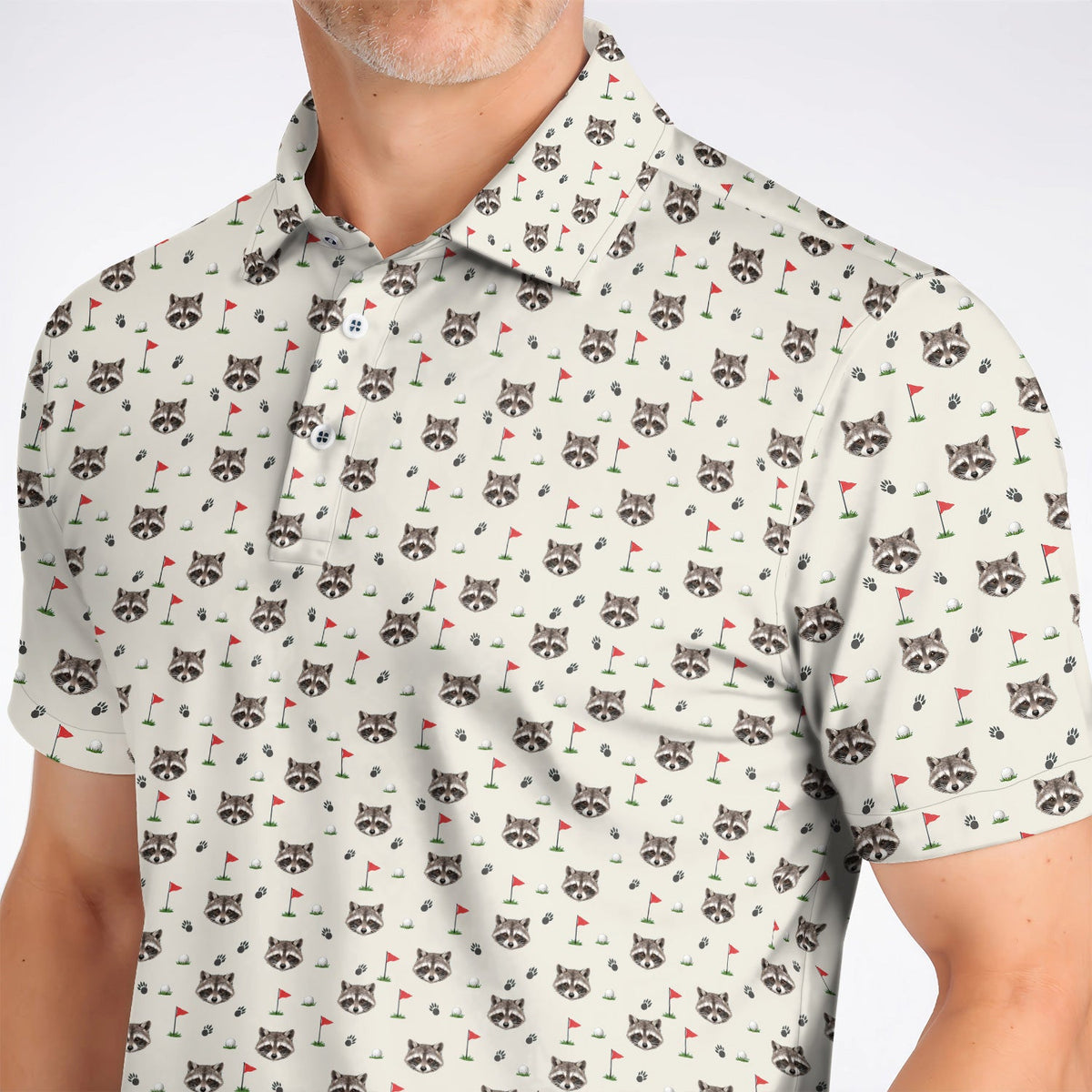 Funny Raccoon Golf Polos, Raccoon Pattern Golf Shirt, Golf Gift For Golfers