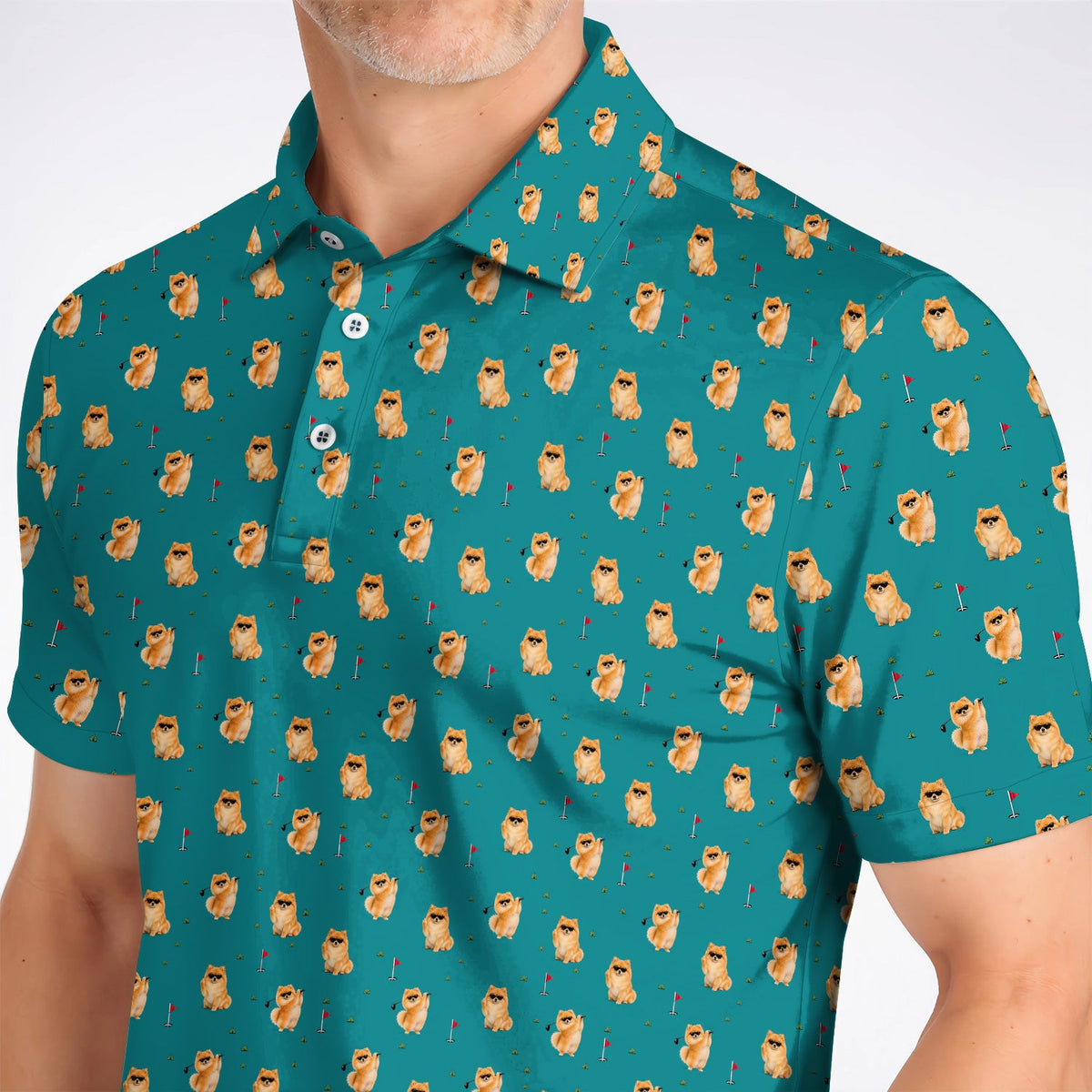 Golden Pomeranian Pattern Golf Polos, Cute Pomeranian Dog Golf Shirt, Golf Gift For Golfer