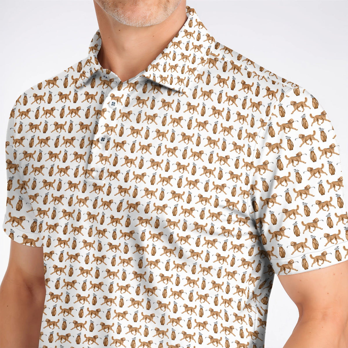 Goldendoodle Golf Shirt, Doodle Dog Pattern Golf Polos, Funny Golf Gift For Dog Lovers
