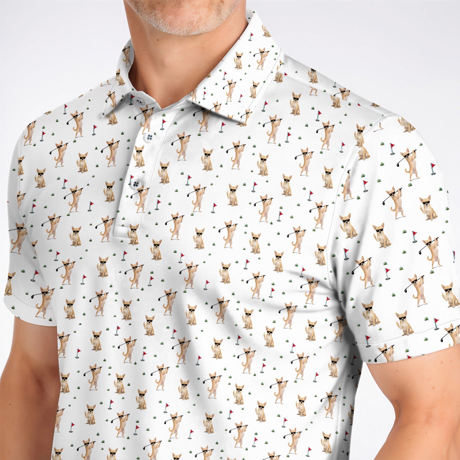 Funny Chihuahua Golf Shirt, Cute Chihuahua Golf Pattern Polos for Dog Lovers, Crazy Golf Gift For Golfer