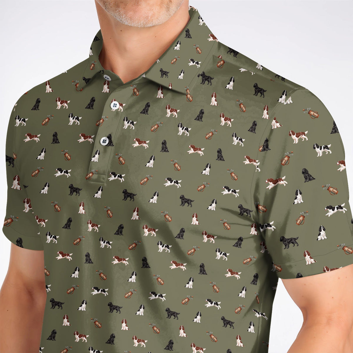 English Springer Spaniel Golf Shirt, Funny Dog Pattern Golf Polos, Golf Gift For Golfers
