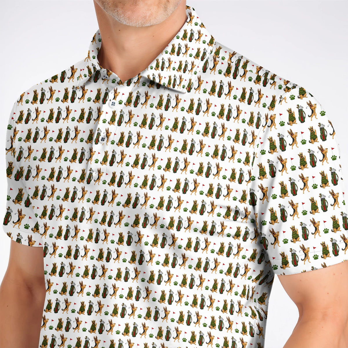 German Shepherd Christmas Golf Shirt, German Shepherd Pattern Golf Polos, Xmas Golf Gift For Golfer