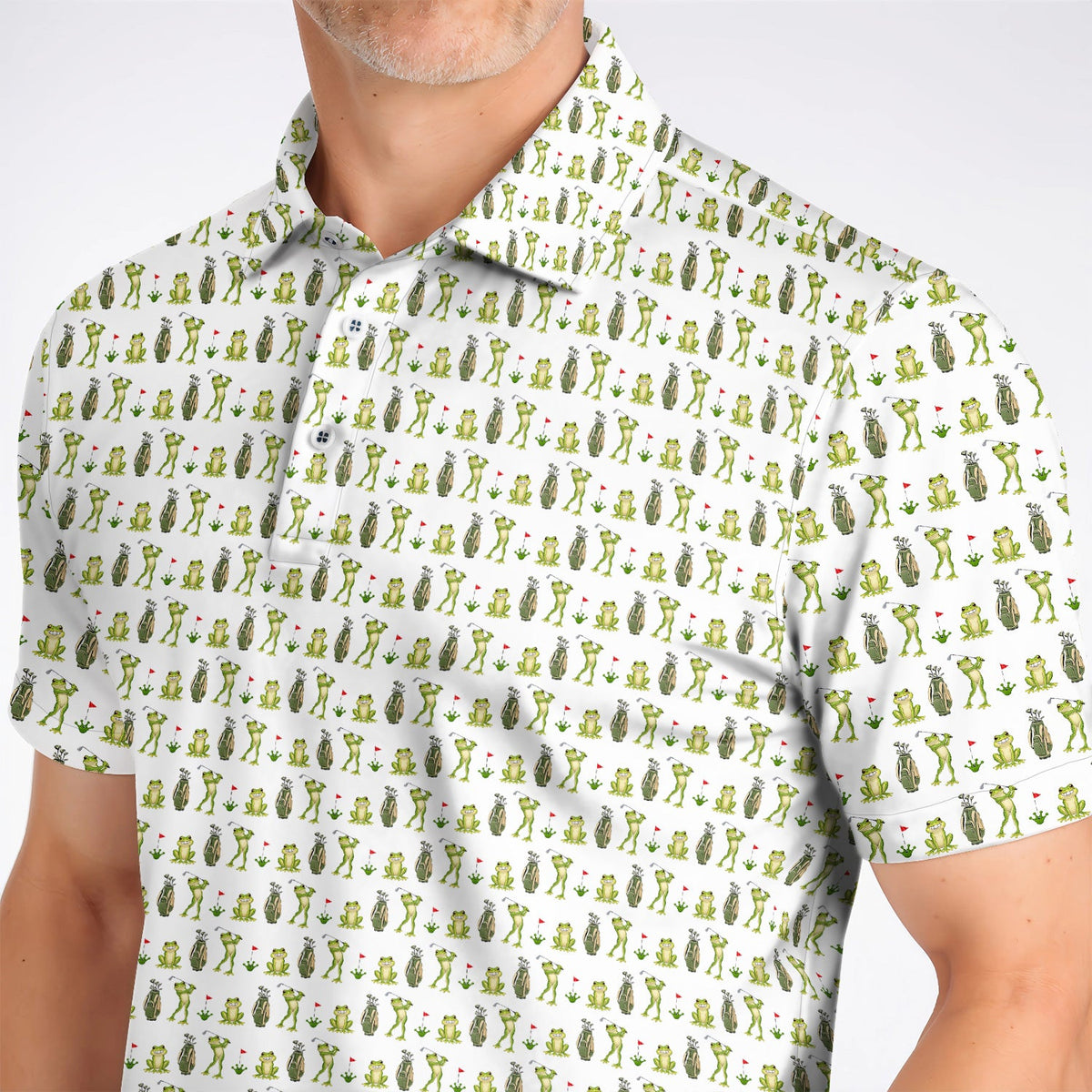Frog Golf Shirt, Cute Frog Golf Pattern Polos, Crazy Golf Gift For Golfers