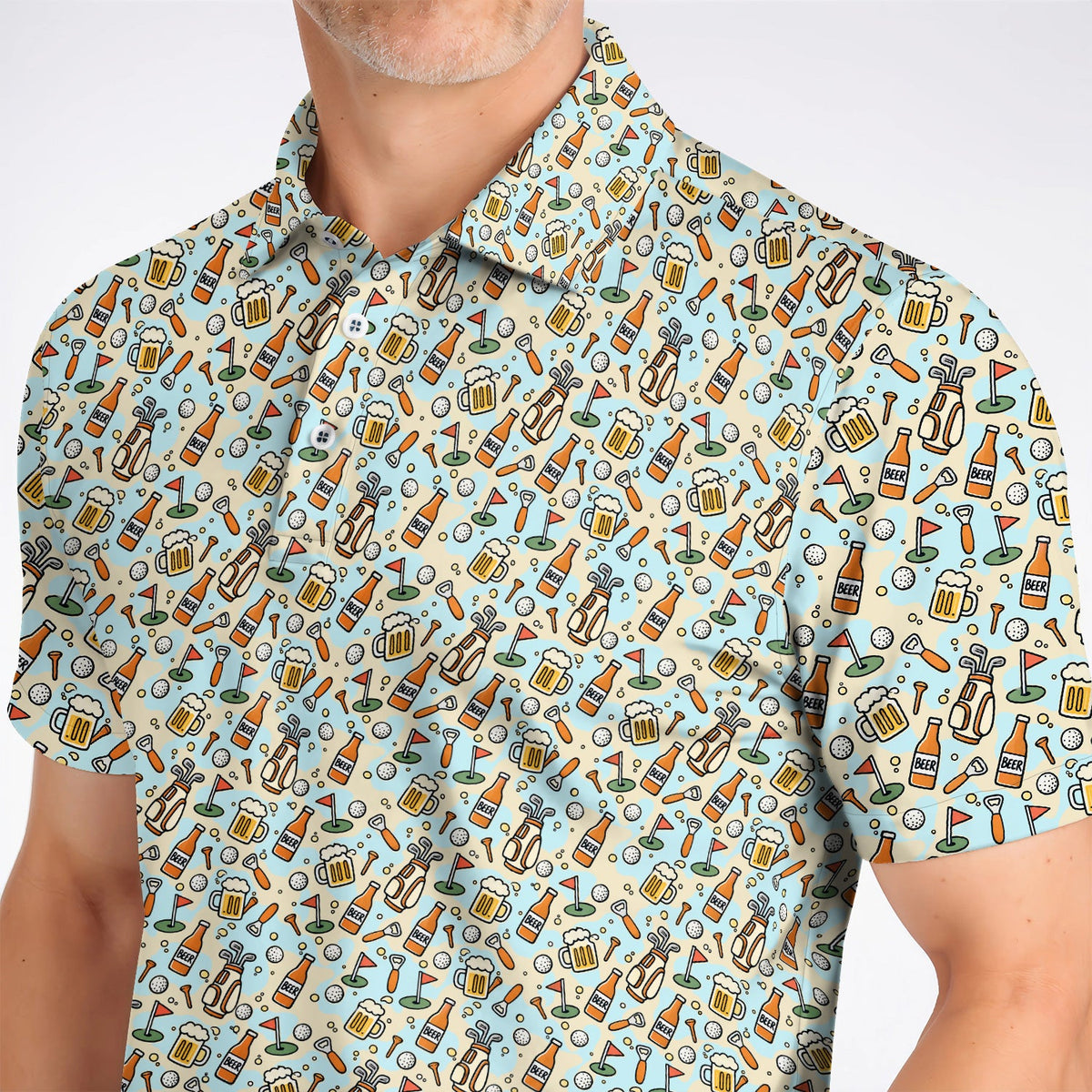 Funny Beer Pattern Golf Shirt, Retro Golf Clubs And Beer Golf Polos, Unique Golfing Gift For Golfers