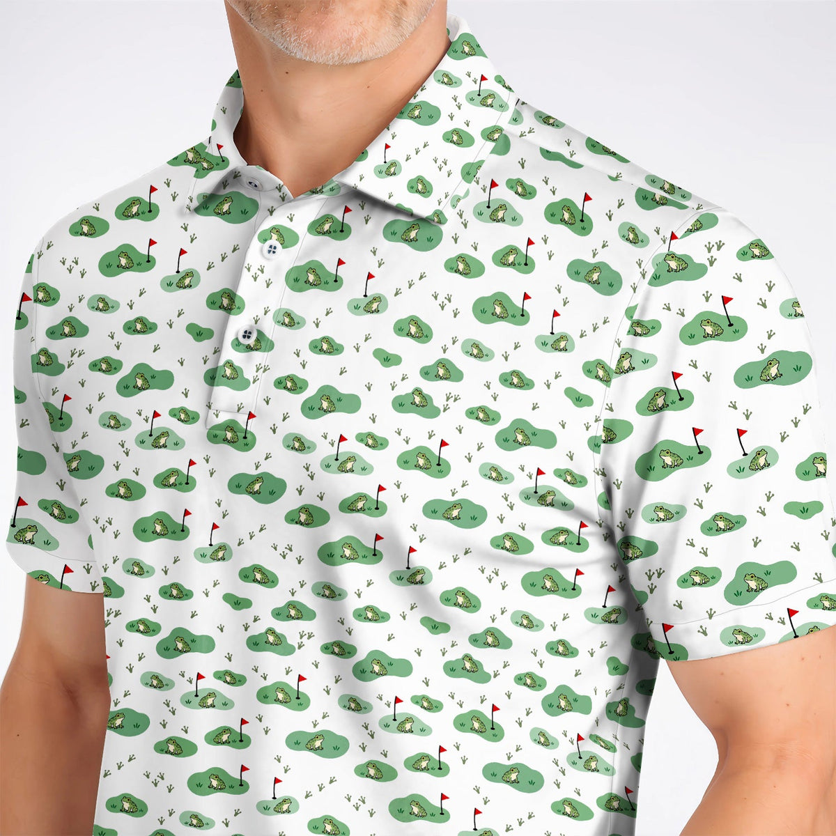 Cute Frog Golf Shirt, Crazy Frog Golf Pattern Polos, Golf Gift For Golfer