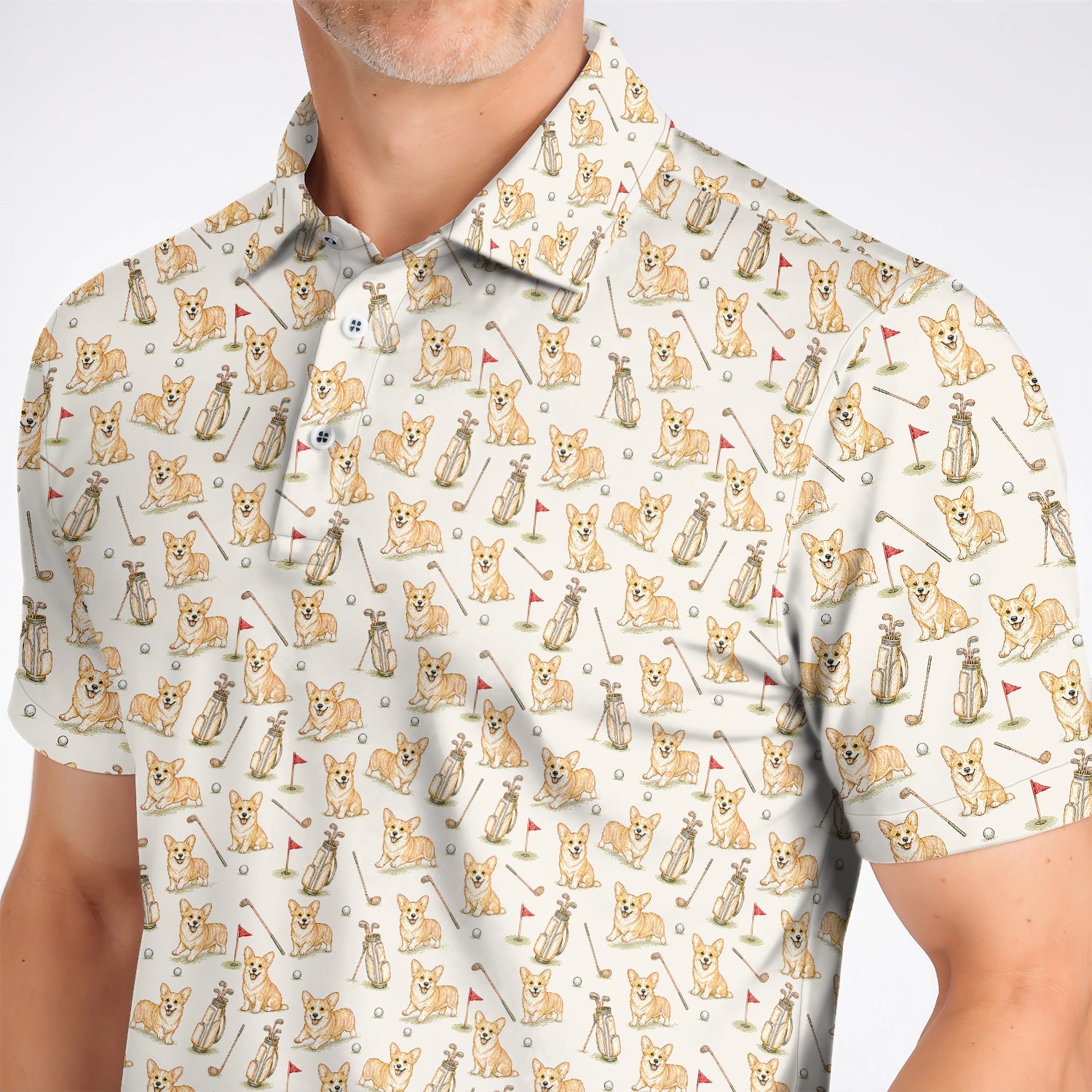 Funny Corgi Golf Shirt For Golfer, Corgi Pattern Golf Polos, Dog Lover Golf Gift
