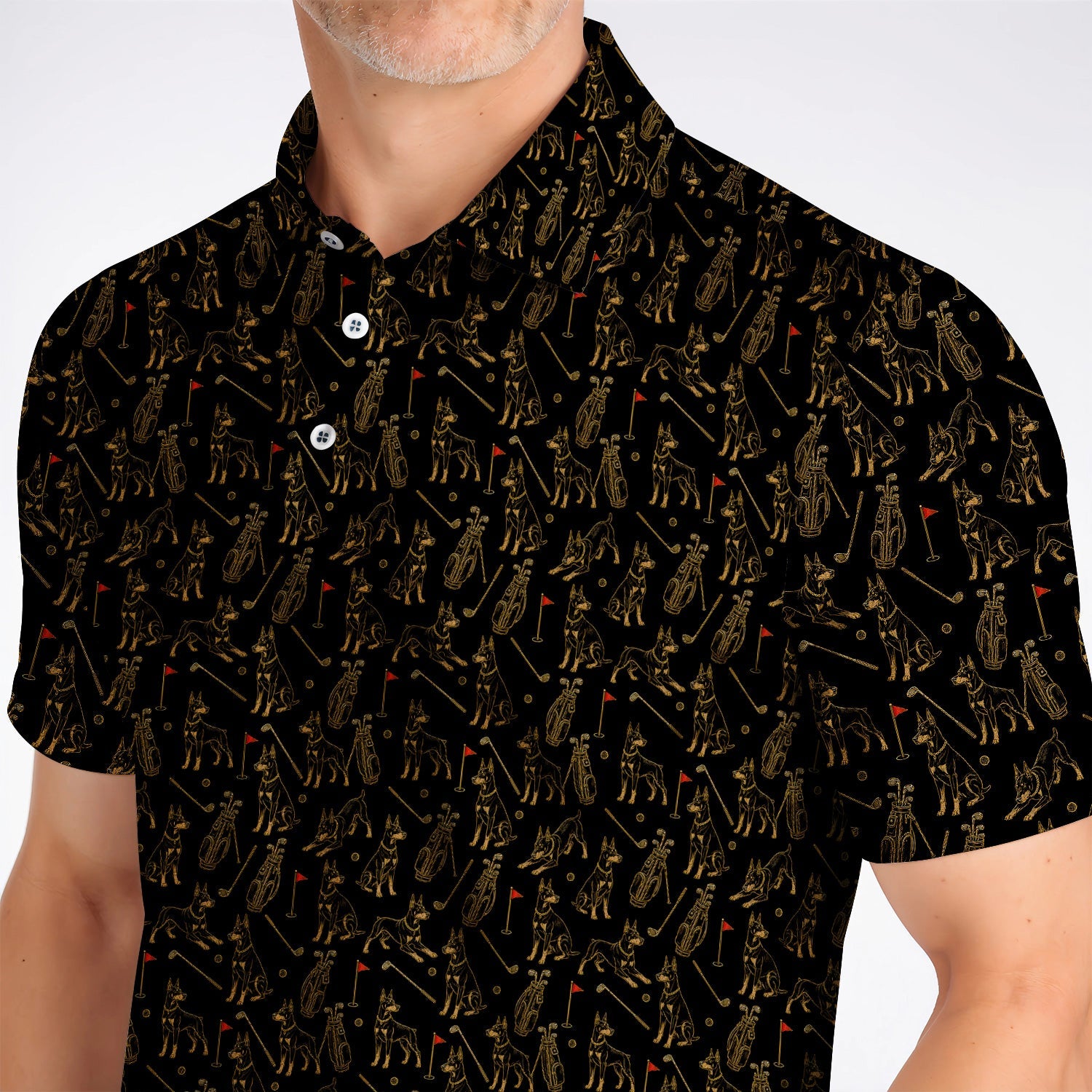 Crazy Doberman Golf Polos, Doberman Pattern Golf Shirt, Golf Gift For Golfer