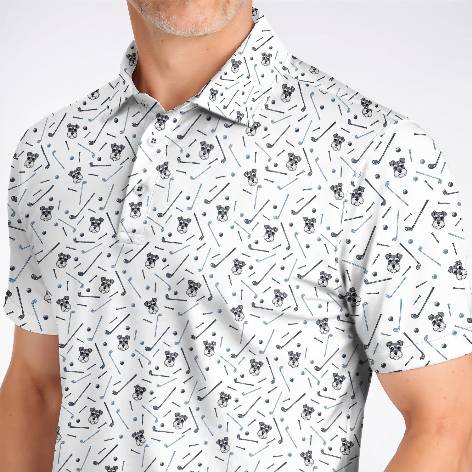Crazy Miniature Schnauzer Pattern Golf Polos, Mini Schnauzer Golf Shirt, Dog Lover Golf Gift