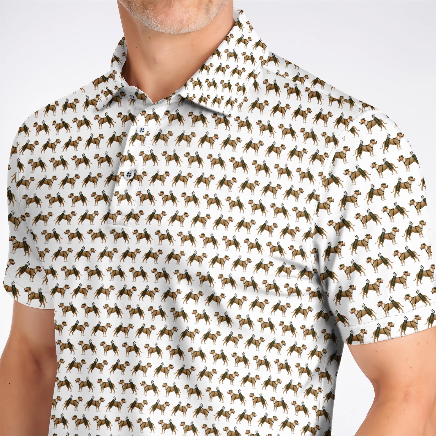 Funny Pit Bull Terrier Golf Polos, Pit Bull Pattern Golf Shirt, Golf Gift for Dog Lovers