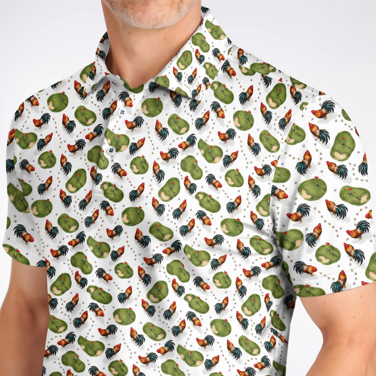 Vintage Rooster Golf Polos, Chicken Pattern Golf Shirt For Rooster Lovers, Golf Gift For Golfers
