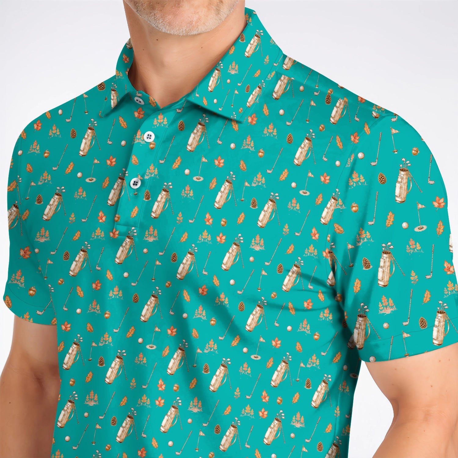 Vintage Squirrel Golf Polos, Autumn Golf Fall Pattern Shirt, Golf Gift For Golfer