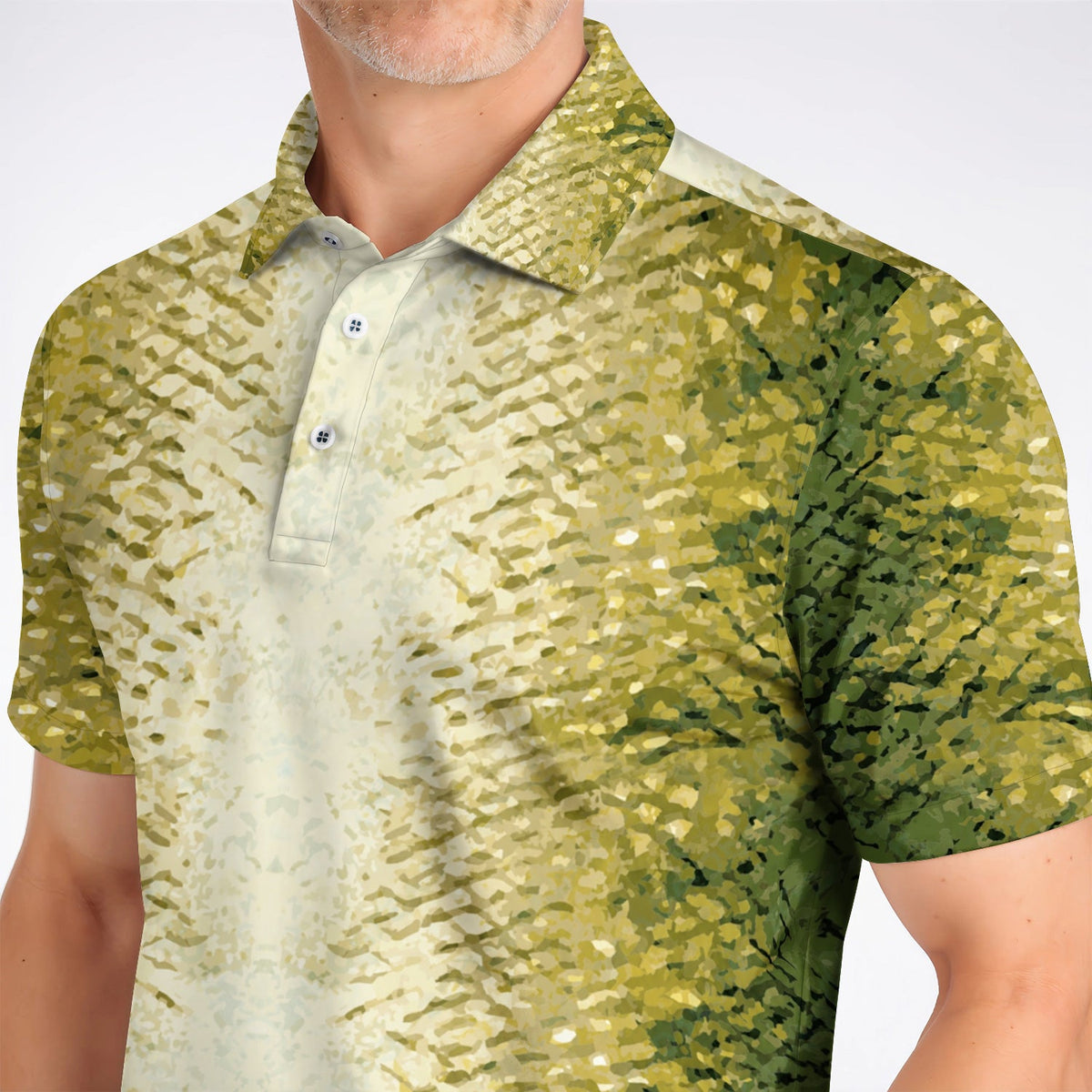 Bass Fishing Pattern Golf Polos, Golden Green Bass Fish Scale Golf Shirt, Golf Gift For Fishers