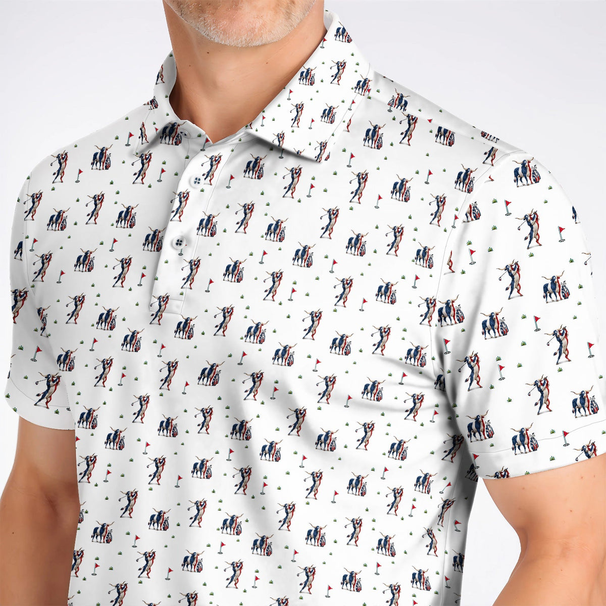 Texas Longhorn Pattern Golf Polos, Patriotic Bull Golf Shirt, Unique Texas Golf Gift For Golfer