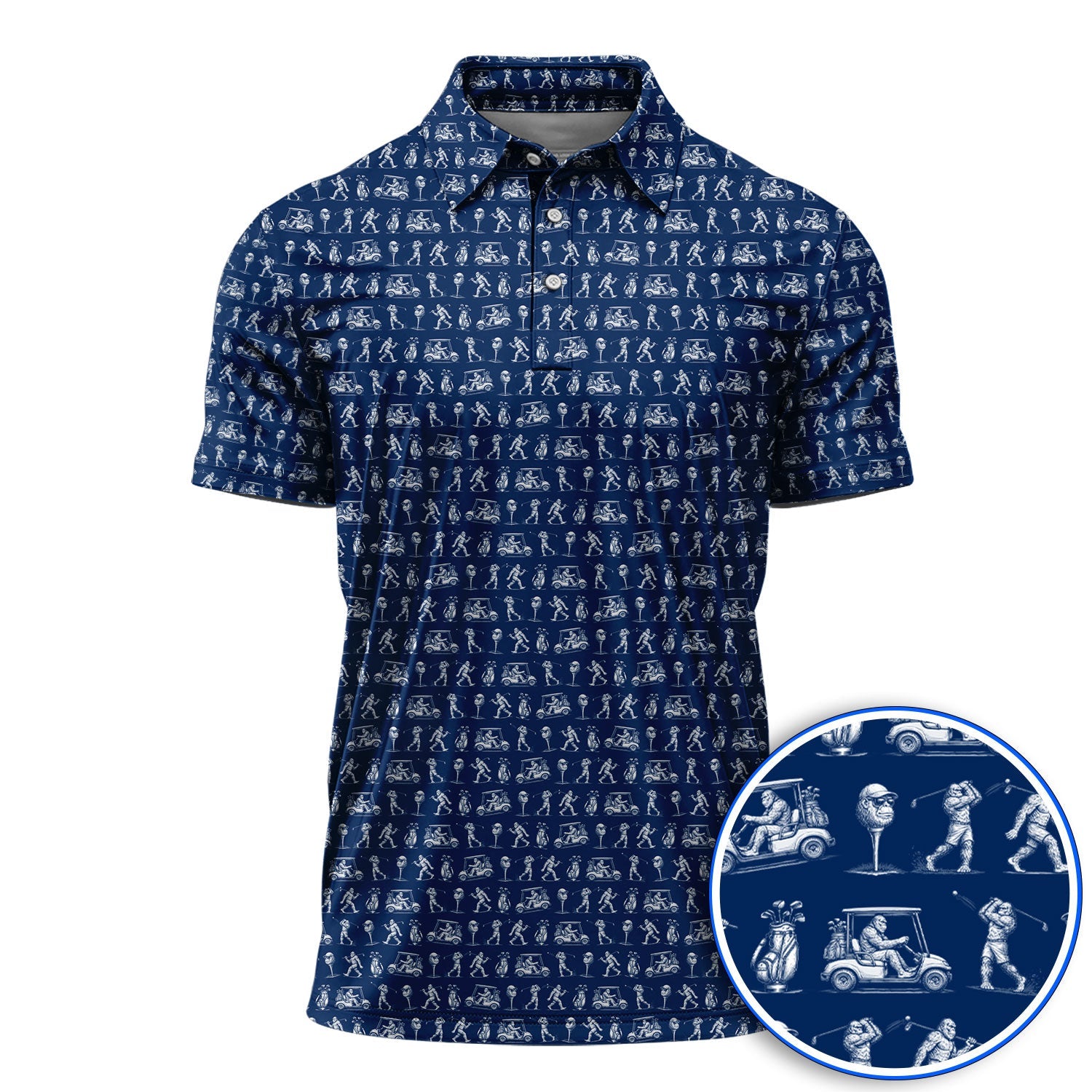 Funny Bigfoot Pattern Golf Polos, Sasquatch Golf Shirt For Men, Crazy Golf Gift For Golfer