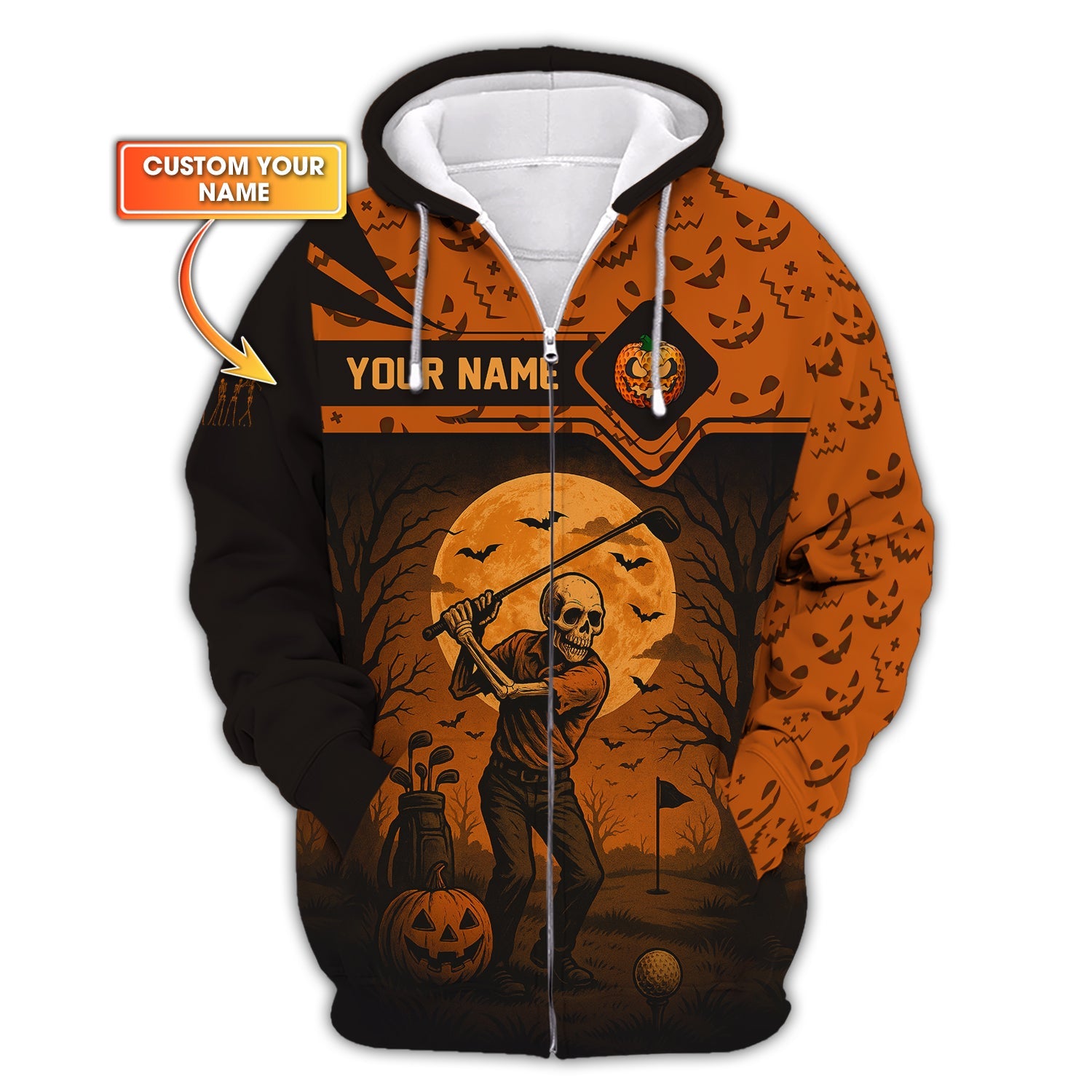 Personalized Name Halloween Skull Golf Shirt, Crazy Golf Shirts For Men's, Funny Golf Polos