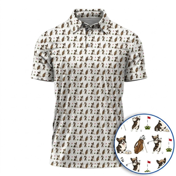 Brindle Corgi Pattern Golf Shirt For Golfer, Funny Corgi Golf Polos, Dog Golf Gift
