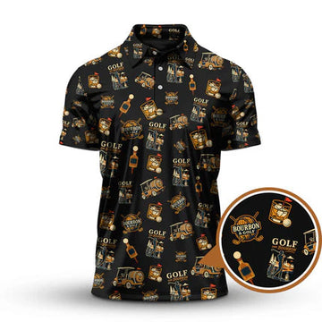 Bourbon Whiskey & Golf Polos, Funny Pattern Golf Shirt, Golf Gift For Men's