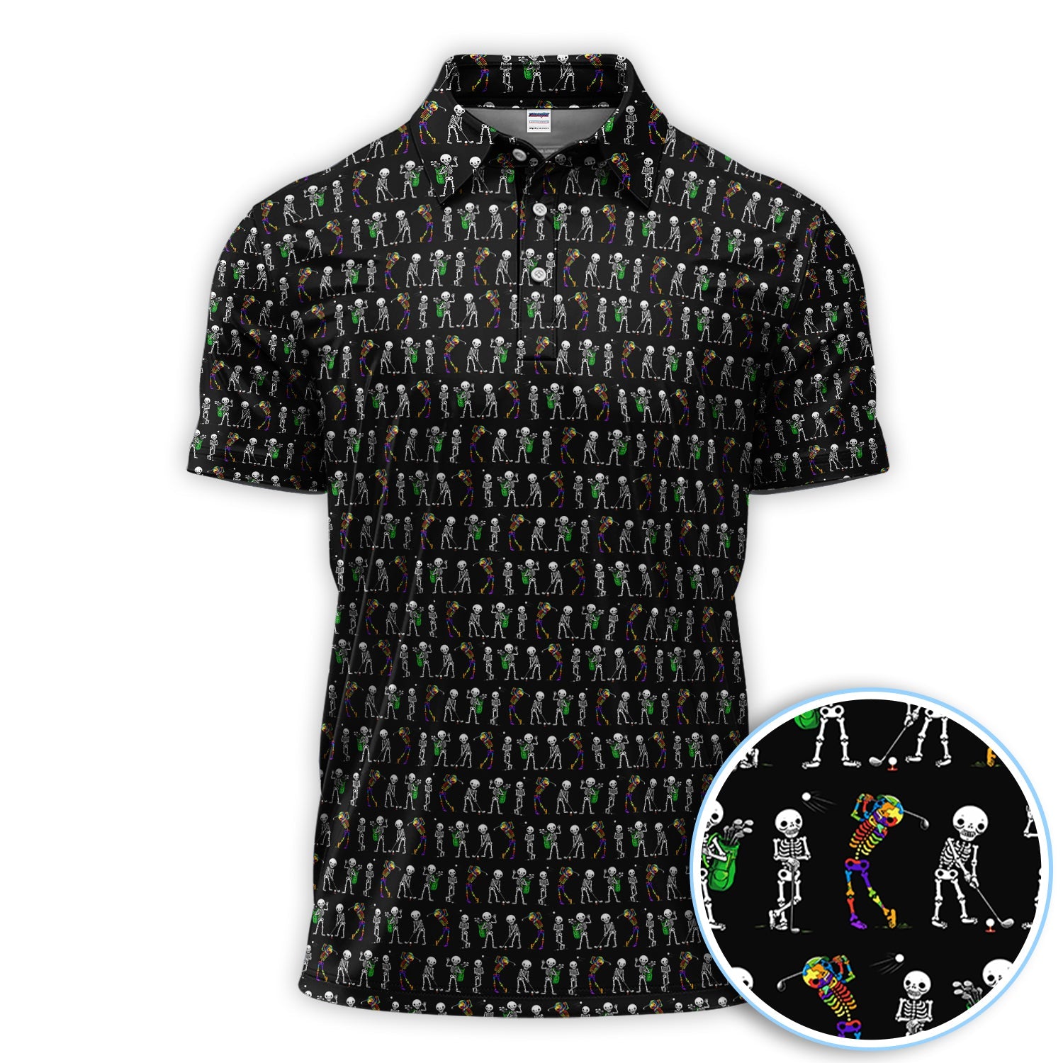 Funny Skeleton Golf Polo Shirt, Skeleton Golfer Pattern Shirt, Golf Lover Halloween Gift