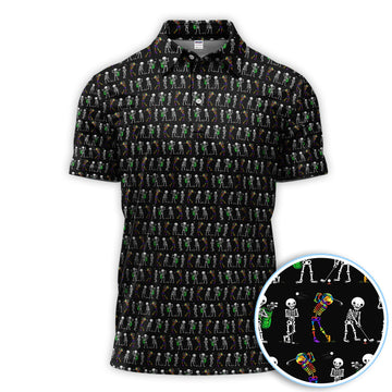 Funny Skeleton Golf Polo Shirt, Skeleton Golfer Pattern Shirt, Golf Lover Halloween Gift