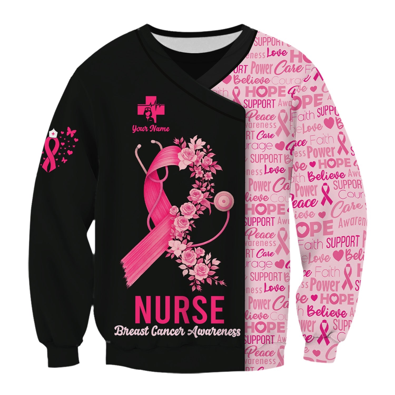 Custom Breast Cancer Awareness Nurse Shirt - Pink Ribbon Christian Faith Graphic Tee - Gift for CNA RN LPN
