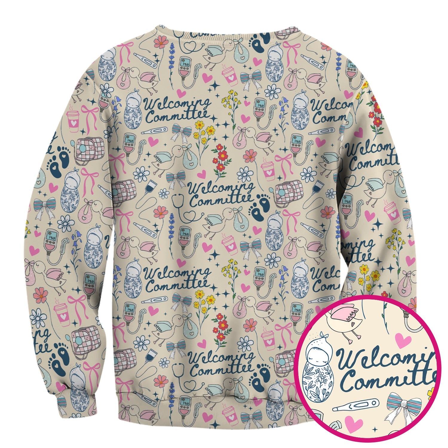 Funny NICU Nurse Tee - Cute Baby Feet & Floral Stork Pattern Graphic - Gift for Women RN LPN