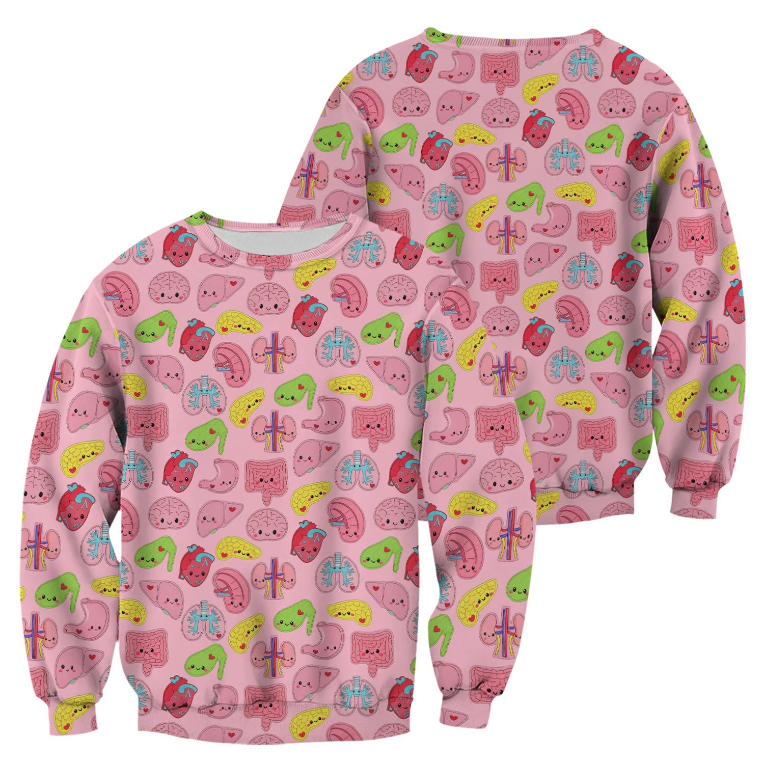 Funny Human Organs Nurse Shirt - Kawaii Brain, Heart & Lungs Graphic Design - Gift for Women RN LPN & Medical Students