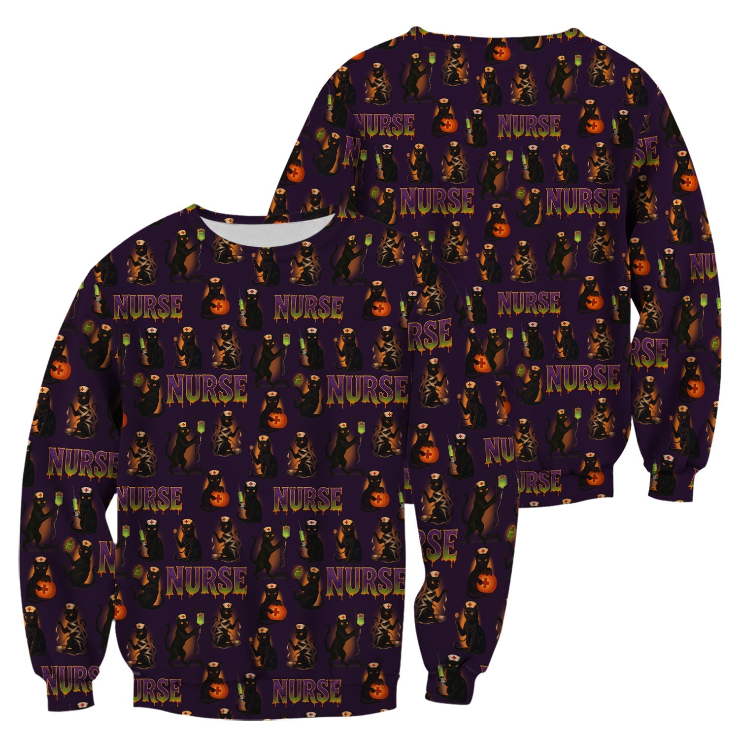 Halloween Nurse Shirt for Women - Black Cat with Pumpkin & IV Bag Design - Spooky Gift for RN LPN CNA