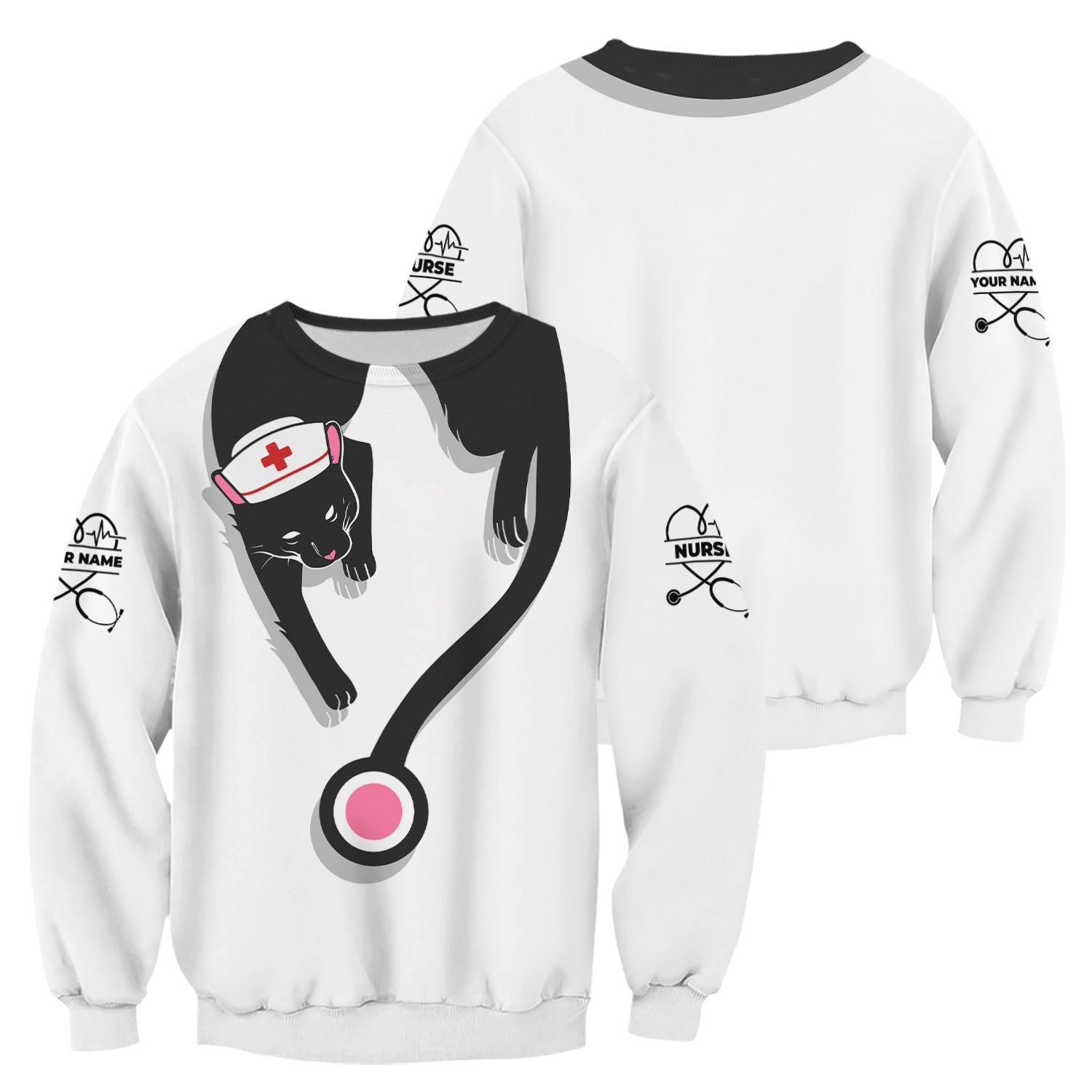 Personalized Black Cat Nurse Shirt - Funny Cat Lover Medical Tee for Women - Gift for RN LPN CNA